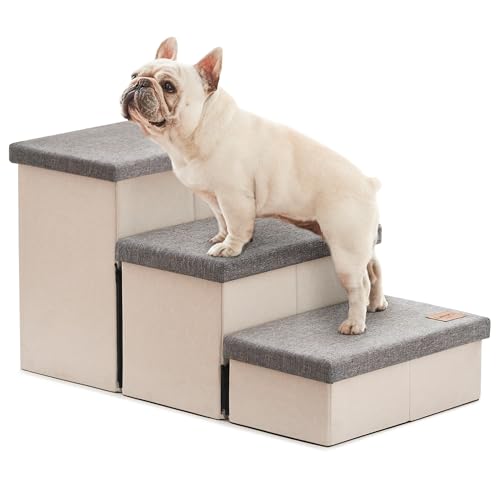 Love's cabin Dog Stairs for High Bed 18"H,Foldable Pet Stairs for Small Medium or Large Dogs Puppy with Storage for Bed or Couch, Cat Dog Steps Ramp with Zip up to 200 lbs(Light Grey,3 Steps no Condo)