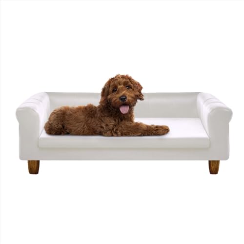 Critter Sitters 42-In. Elegant Cream Faux-Velvet Dog Sofa