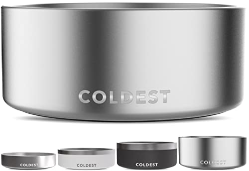 Coldest Dog Bowl - Anti Rust Metal, Non Slip, 3 Layers Insulated Stainless Steel Dog Bowls - Spill Proof & Heavy Duty - Water Bowl for Dogs, Cats, Dish Washer Safe (100 oz,Polished Stainless Steel)