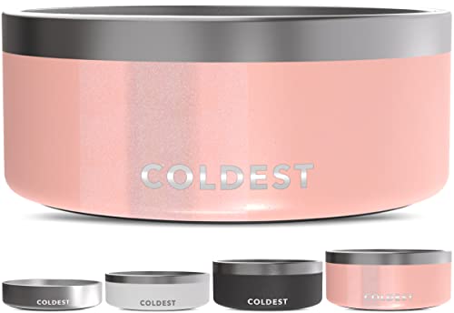 Coldest Dog Bowl - Anti Rust Metal, Non Slip, 3 Layers Insulated Stainless Steel Dog Bowls - Spill Proof & Heavy Duty - Water Bowl for Dogs, Cats, Dish Washer Safe (100 oz, Forever Pink Glitter)