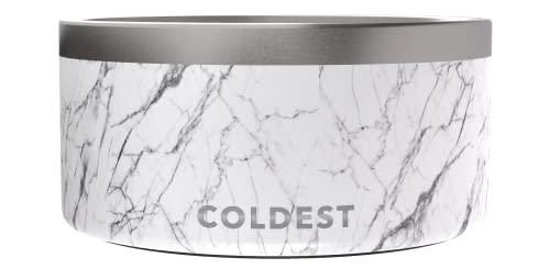 Coldest Dog Bowl - Anti Rust Metal, Non Slip, 3 Layers Insulated Stainless Steel Dog Bowls - Spill Proof & Heavy Duty - Water Bowl for Dogs, Cats & Pets, Dish Washer Safe (200 oz, Carrara Marble)