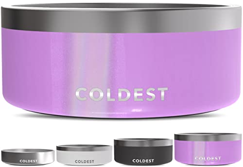 Coldest Dog Bowl - Anti Rust Metal, Non Slip, 3 Layers Insulated Stainless Steel Dog Bowls - Spill Proof & Heavy Duty - Water Bowl for Dogs, Cats, Dish Washer Safe (100 oz, Saturns Purple Glitter)