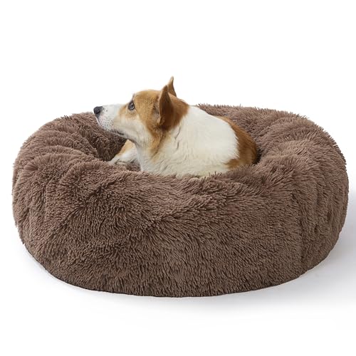 SAVFOX Plush Calming Dog Beds - Donut Shaped, Comfy Cuddler for Small to Extra Large Dogs & Cats, Washable Faux Fur
