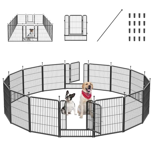 Mr IRONSTONE Dog Playpen with Anti-Rust Coating, 32" Height 16 Panels Dog Fence, Dog Pen Indoor/Outdoor Pet Playpen for Large/Medium/Small Dogs, Portable & Foldable Dog Exercise Pens