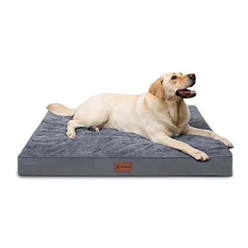 MIHIKK Waterproof Extra Large Dog Bed Orthopedic Dog Beds for Crate with Removable Washable Cover Egg-Crate Foam Pet Pad Mat with Anti-Slip Bottom, 44x32 Inch, Grey