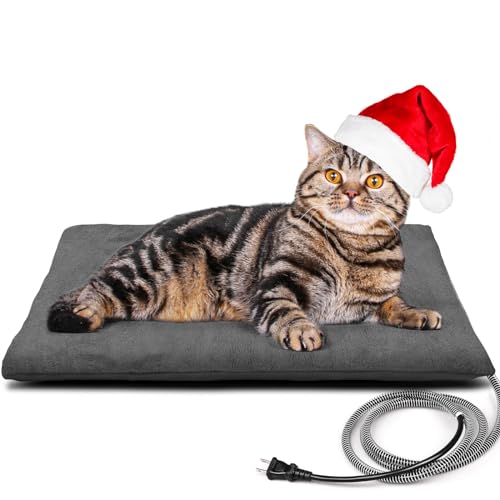 Kiroto Outdoor Pet Heating Pad for Cat Dog, Heated Mat with Waterproof Cover and Automatic Temperature Control, Suitable for Cat Houses, Dog Houses, Small Beds, Porches, 20'' x 16'',Gray