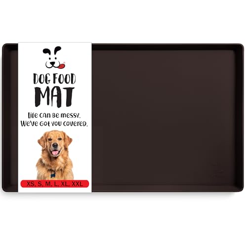 DogBuddy Dog Food Mat  Waterproof Dog Bowl Mat for Food and Water, Silicone Pet Feeding Mats for Floors, Non-Slip Placemat with High Edges for Dogs Bowls, Puppy Essentials (XL: 28" x 18", Coffee)