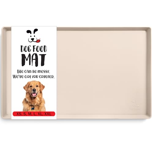 DogBuddy Dog Food Mat  Waterproof Dog Bowl Mat for Food and Water, Silicone Pet Feeding Mats for Floors, Non-Slip Placemat with High Edges for Dogs Bowls, Puppy Essentials (XL: 28" x 18", Vanilla)
