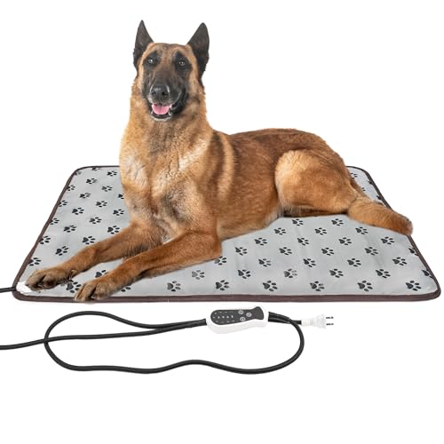 Pet Heating pad 34"x21" Large Dog cat Heating pad Heated ped beds Dogs House Heater Electric Warming pad for Puppies with Timer,Chew Resistant Cord,Easy Clean,Waterproof
