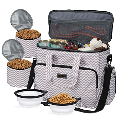 BAGLHER Dog Travel Bag, Pet Travel Bag (All Pet Travel Supplies), with 2 Pet Food Containers and 2 Collapsible Silicone Bowls; Essential Kits for Pet Travel BLW