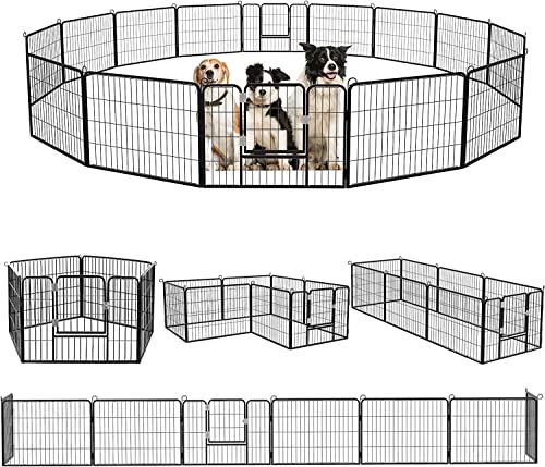 OFIKA Heavy Duty Metal Dog Playpen for Medium/Small Animals, 16 Panels 24Height x 27" Width, Dog Fence Exercise Pen with Doors, Pet Puppy Outdoor Playpen Pen for Outdoor, Indoor, RV, Camping, Yard