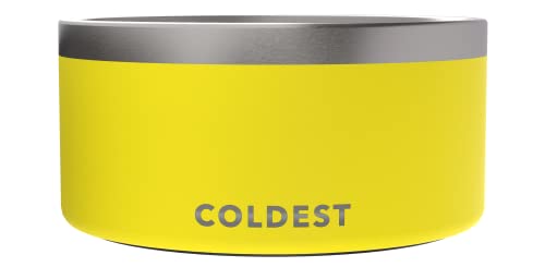 Coldest Dog Bowl - Anti Rust Metal, Non Slip, 3 Layers Insulated Stainless Steel Dog Bowls - Spill Proof & Heavy Duty - Water Bowl for Dogs, Cats & Pets, Dish Washer Safe (200 oz, Solar Yellow)
