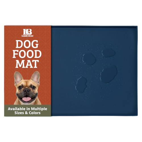 Leash Boss Dog Food Mat for Food and Water Bowls, Waterproof Silicone Pet Feeding Mat for Floors, Extra Tall Raised Edges, Cat and Dog Placemat for Floors, Dishwasher Safe (XXL: 30" x 22" - Navy)