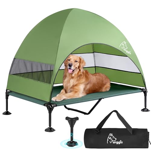 Upgraded Elevated Dog Bed with Canopy, Portable Raised Outdoor Dog Bed with Stable Anti-Slip Feet, Wider Shade Lifted Dog Bed Comes with a Handy Carry-Bag, Raised Dog Beds for Large Pets Camping, Indoor & Outdoor Use