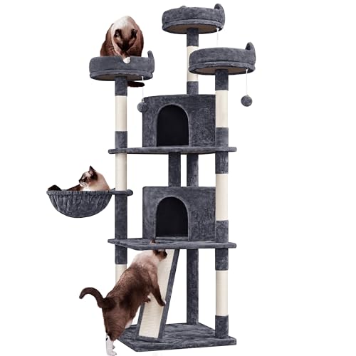 Yaheetech 76in Cat Tree Multi-Level Cat Tower with Large Cat Condo&Cozy Perches Stable Pet Play House w/Sisal-Covered Scratching Posts&Board for Indoor Cats, Dark Gray