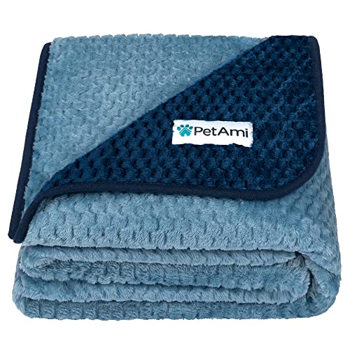 PetAmi Waterproof Dog Blanket, Leakproof XL Pet Blanket for Large Dogs, Furniture Sofa Couch Cover Protector, Fleece Cat Throw Bed Crate Kennel, Reversible Washable Soft Plush, Twin 60x80 Navy Blue