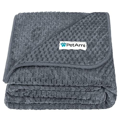 PetAmi Waterproof Dog Blanket, Leakproof XL Pet Blanket for Large Dogs, Furniture Sofa Couch Cover Protector, Fleece Cat Throw for Bed Crate Kennel, Reversible Washable Soft Plush, Twin 60x80 Gray