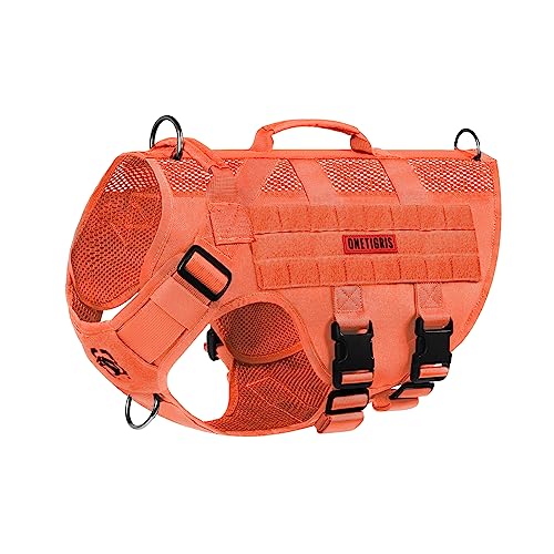 OneTigris - Tactical Dog Harness No Pull for Medium Dogs, Breathable Mesh Design, Service Dog Vest with Handle and Molle Bags, Adjustable Suit for Walking Hiking