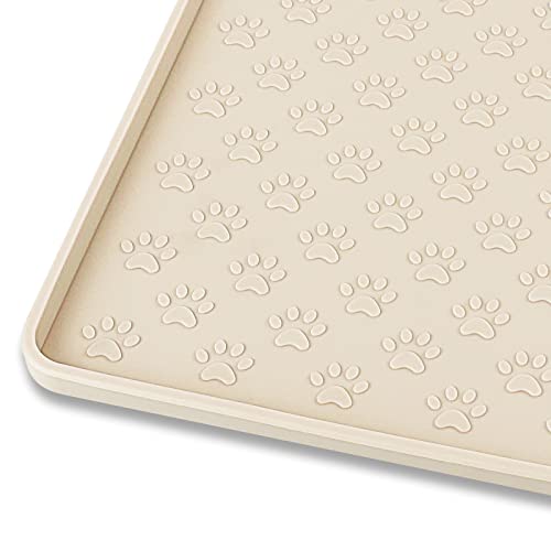 Ptlom Silicone Pet Placemat for Dog and Cat, Waterproof Anti-Slip Pet Feeding Bowl Mats for Food and Water, Small Medium Large Tray Mat Prevent Residues from Spilling to Floor, Beige, 31.5" 23.6"