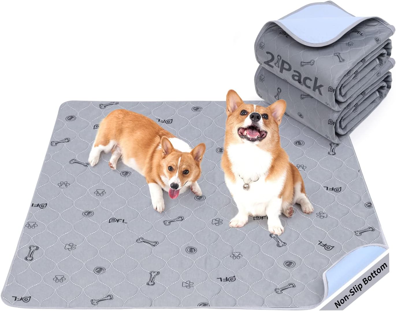 Washable Puppy Pads 2 Pack,Absorbent Washable Pee Pads for Dogs, Reusable Whelping Pads, Non-Slip Pet Mats Floor Protector for Couch Cover, Crate, Potty Training -36x48