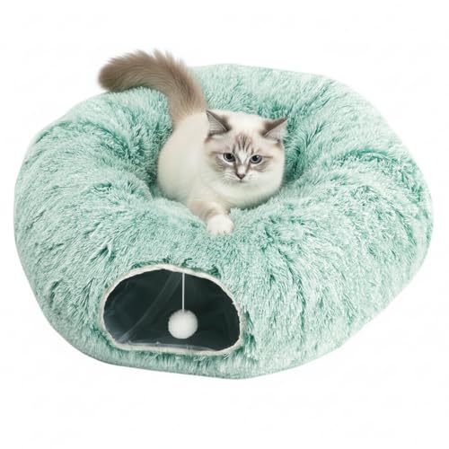 AUOON Cat Tunnel Bed for Indoor Cats - Circle Peekaboo Cat Cave with Washable Mat for Indoor Cats Kitten Kitty Puppy Rabbit Ferret (Green)