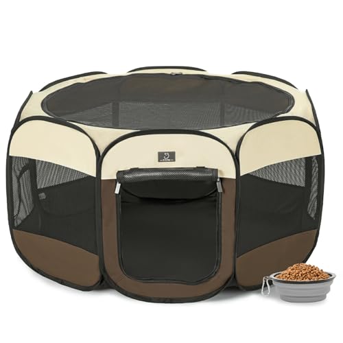 A4Pet Puppy Playpen, 39.5 Pet Playpen with Bowl, Suitable for Puppies, Kittens, and Small Animals, Removable Zipper & Mesh Panel(16W  10H)