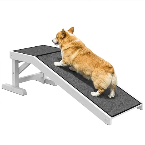 PawHut Dog Ramp for Bed, Pet Ramp for Dogs with Non-Slip Carpet and Top Platform, 49" x 16" x 14", White