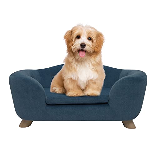SHAVI Pet Sofa Dog Couch for Small Pet Dog and Cats, Low Back Lounging Bed with Velvet Modern Cat Couch Easy-to-Clean(Blue)