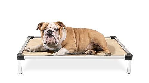 K9 Ballistics Chew Proof Elevated Outdoor Cooling Cot Bed for Medium Dogs - Virtually Indestructible, Preassembled, Withstands Aggressive Chewers - M, Ripstop Sandstone