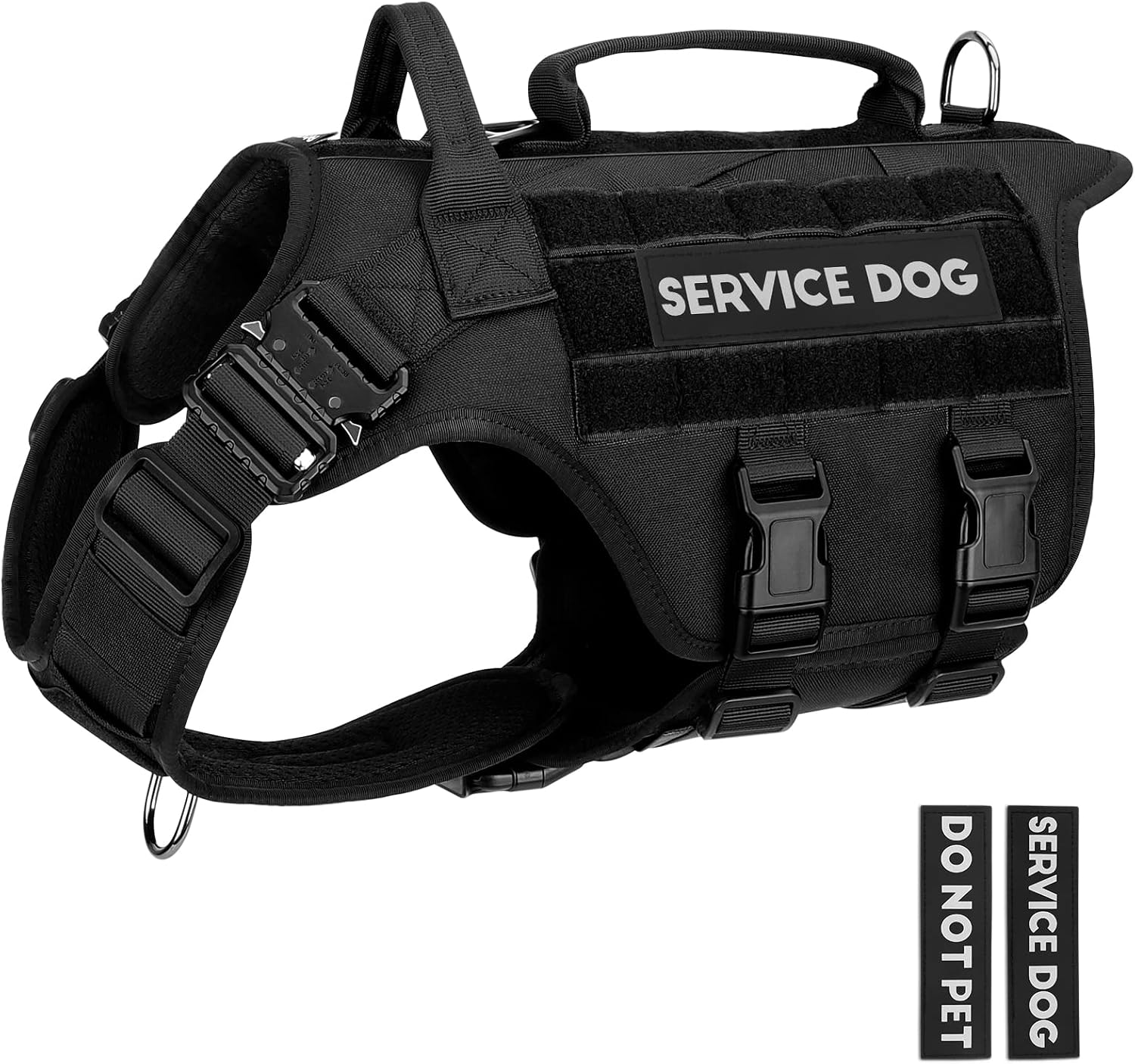 PETNANNY Tactical Dog Harness - No-Pull Service Vest for Large Breeds, with Hook & Loop Patch Panel & MOLLE System | Padded Handle for Walking, Hiking & Training (Black,M)