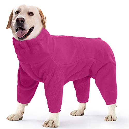 ROZKITCH Dog Winter Coat Soft Fleece Pullover Pajamas, Pet Windproof Warm Cold Weather Jacket Vest Cozy Jumpsuit Apparel Outfit Clothes for Small Medium Large Dog Walking Hiking Sleep Pink 2XL