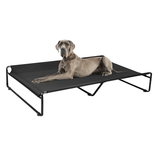 Veehoo Original Outdoor Elevated Dog Bed, Cooling Raised Dog Cot for Large Dogs, Portable Standing Pet Hammock Platform with Washable Breathable Mesh, No-Slip Feet, XX-Large, Black, CWC2201