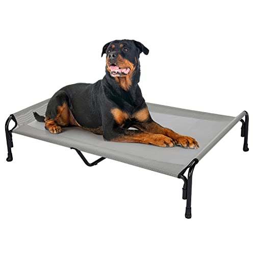 Veehoo XXL Outdoor Elevated Dog Bed, Raised Dog Cot for Extra Large Dogs, Cooling Washable Waterproof Pet Hammock Beds with Slope Headrest, Breathable Mesh and Sturdy Frame, XX-Large, Grey, CWC2204
