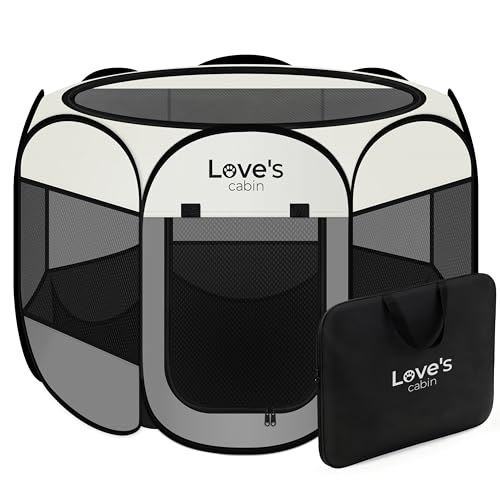 Love's cabin Pet Puppy Dog Playpen, Medium Dog Tent Crates Cage Indoor/Outdoor, Portable Playpen for Cat, Foldable Pop Up Dog Kennel Playpen with Carring Case, Removable Zipper Top, Grey