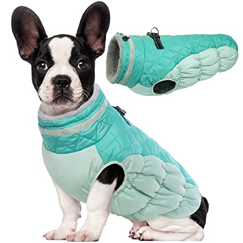 Lelepet Dog Coat Warm Dog Winter Coat Waterproof Dogs Jacket with Harness Built in Reflective Pet Fleece Vest Zip-Up Cold Weather Coats for Medium Dogs Turtleneck Windproof Dachshund Mint Green M