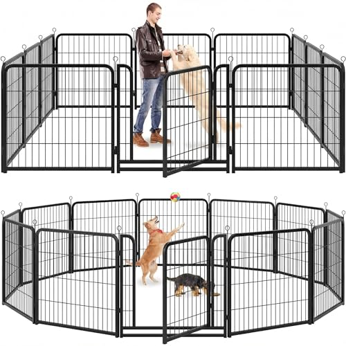 Dog Playpen Outdoor Extra Wide 12 Piece Panels Heavy Duty Dog Fence 32" Height Anti-Rust with Doors Portable for RV Camping Yard, Total 32FT, 79 Sq.ft, Snowy Black