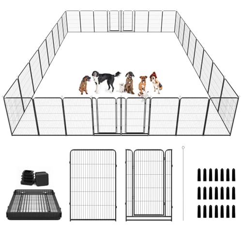 Dog Playpen Outdoor Extra Wide 32 Piece Panels Heavy Duty Dog Fence 47" Height Anti-Rust with Doors Portable for RV Camping Yard, Total 84FT, 561 Sq.ft, Snowy Black