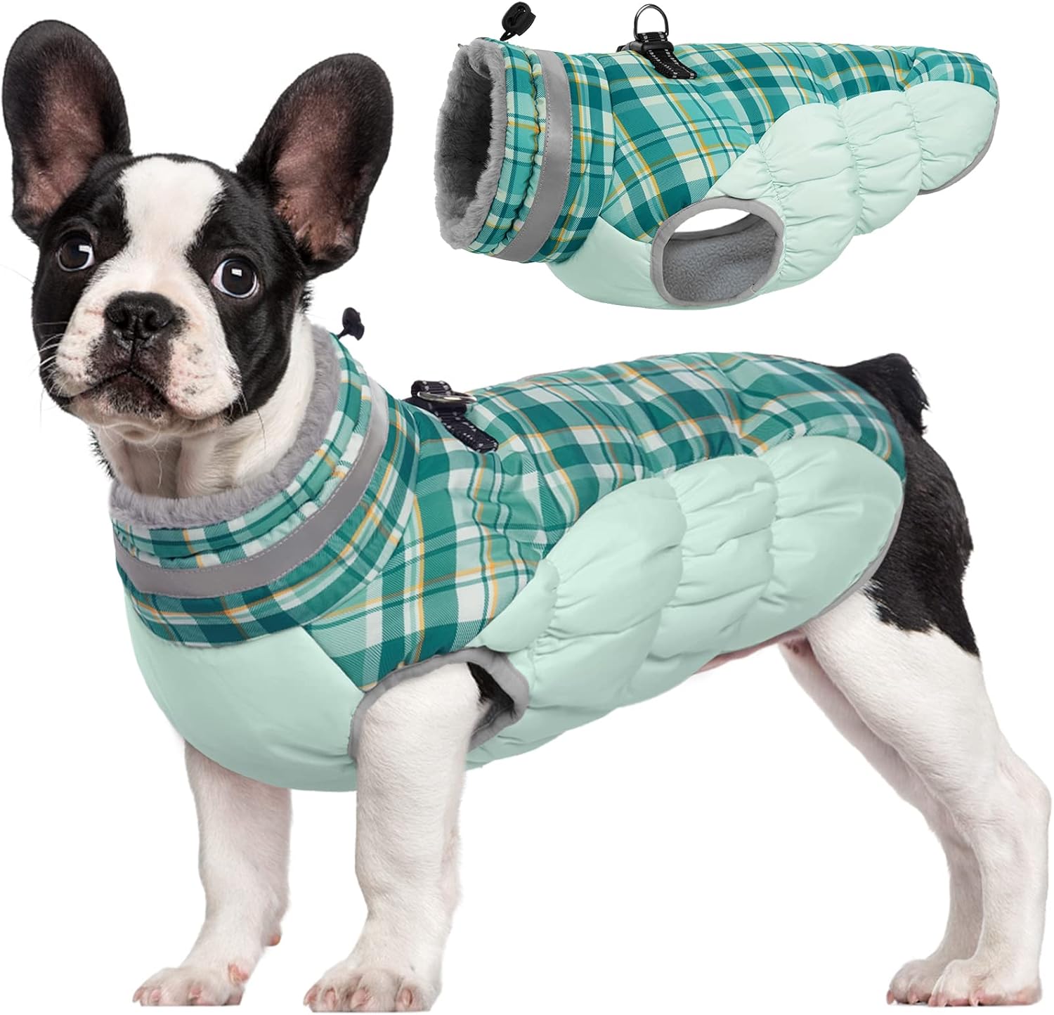 FUAMEY Waterproof Dog Winter Jacket (Green Plaid M)