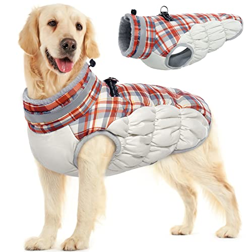 FUAMEY Dog Coat for Large Dogs (Red Plaid)