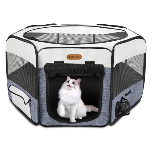 Dog Playpen, Portable Pet Play Pen Foldable Carrying Case, Puppy Pens Outsid for Small Cat Indoor/Outdoor, Removable Mesh Shade Cover