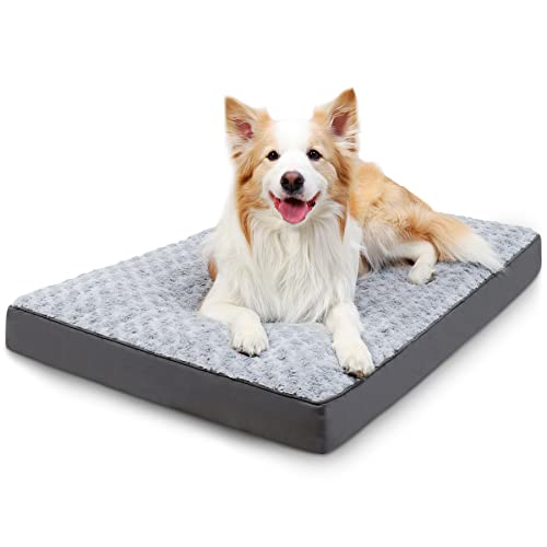 KSIIA Dog Crate Bed Waterproof for Large Dogs - Rose Velvet Soft Fluffy Washable with Removable Cover & Anti-Slip Bottom, 41 x 27 Inch, Light Gray