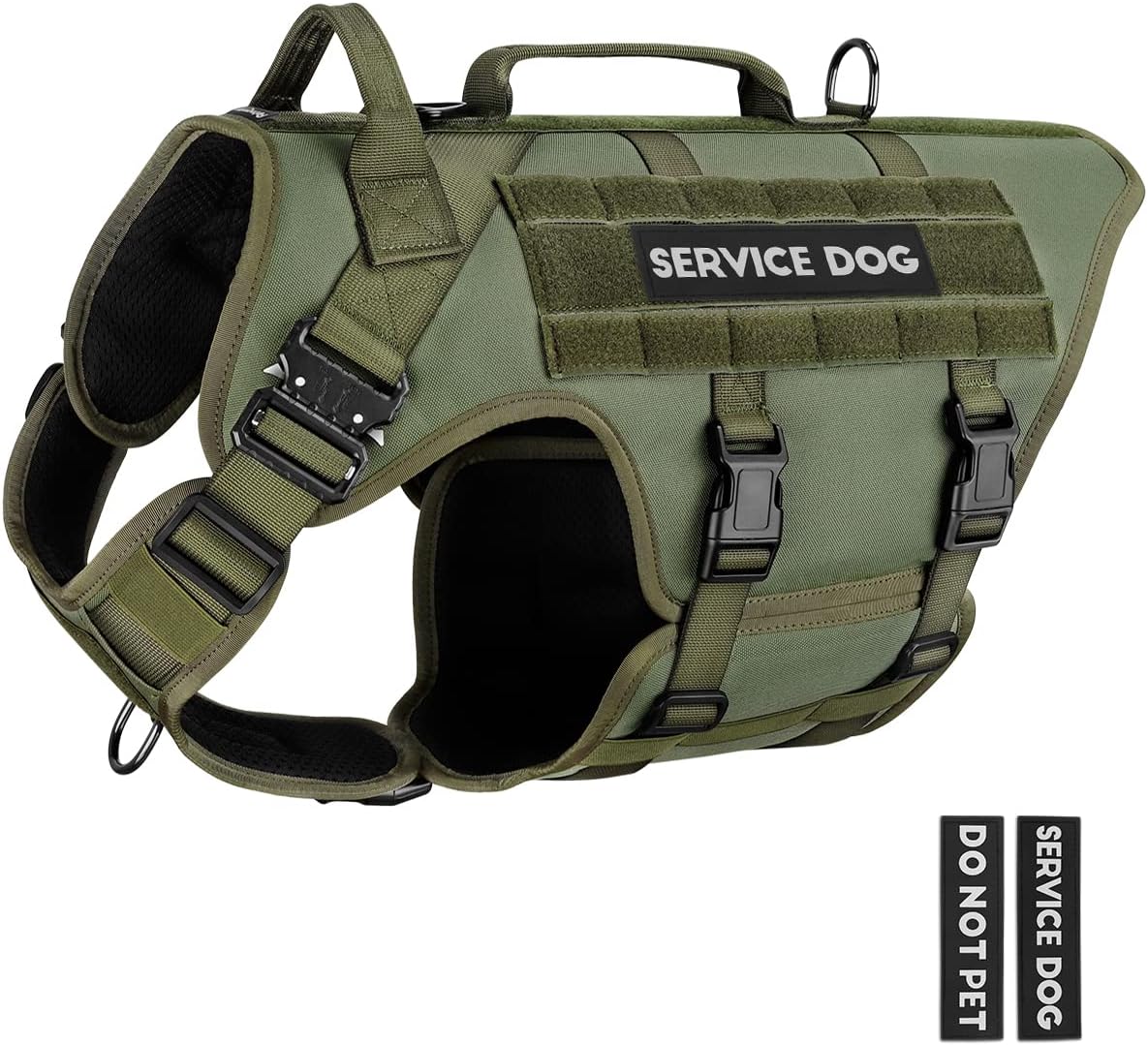 PETNANNY Tactical Dog Harness - No-Pull Service Vest for Large Breeds, with Hook & Loop Patch Panel & MOLLE System | Padded Handle for Walking, Hiking & Training (Green,L)