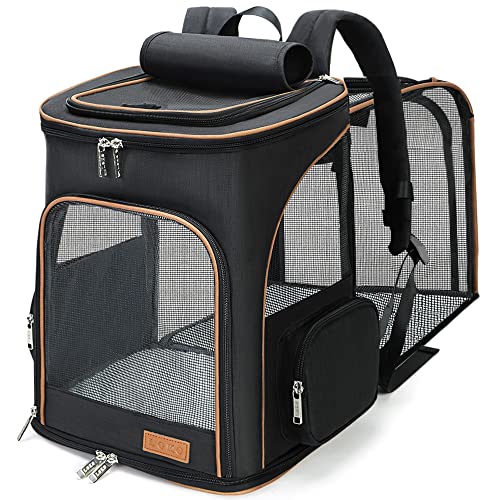 Lekereise Large Cat Backpack Expandable Pet Carrier Backpack for Small Dogs Medium Cats Fit Up to 18 Lbs, Foldable Puppy Backpack Carrier for Travel, Hiking, Black