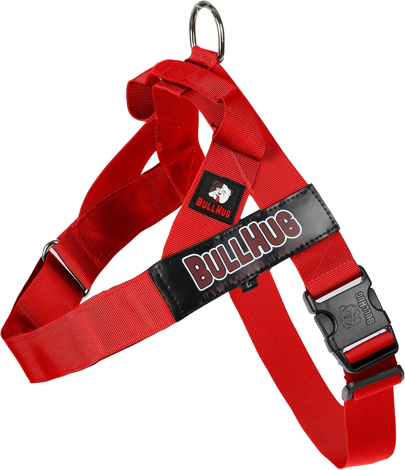 BULLHUG Adjustable Dog Harness No Pull, No Choke  for English Bulldogs, French Bulldogs, Pugs & Broad-Chested Breeds  Easy, Safe Walks (Bright RED, Large)
