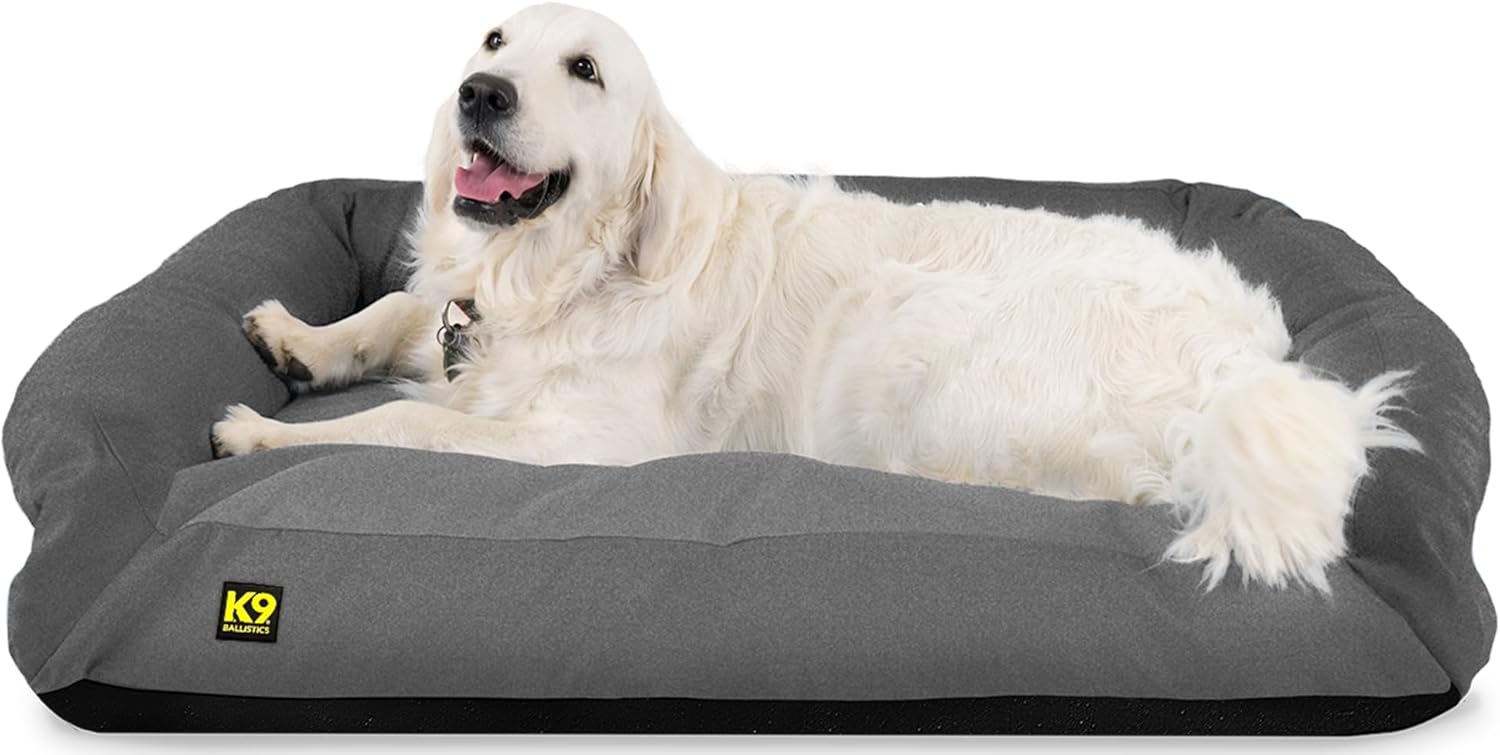 K9 Ballistics Tough Bolster Nesting Pillow Large Sofa Dog Bed with Removable Washable Cover - Durable, Water Resistant with Nonskid Bottom 40"x34", Two-Tone Gray Velvet