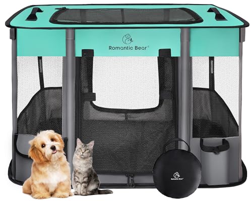 Dog Playpen,Pet Playpen,Foldable Puppy Cat Playpen,Portable Exercise Kennel Tent Crate,Water-Resistant Breathable Shade Cover, Indoor Outdoor Travel Camping Use for Small Animals with Carrying Case(S)