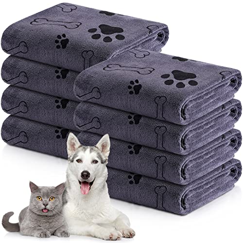 Chumia 8 Pcs Dog Towels for Drying Dogs Cats Pet Towels Bulk Puppy Microfiber Quick Drying Paw Bath Bathing Supplies Absorbent for Medium Pets(Gray,40 x 24 Inch)