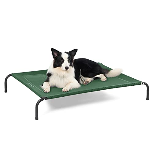 Bedsure Outdoor Elevated Dog Bed Large Sized Dog, Portable Indoor & Outdoor Cooling Raised Cot Pet Hammock Bed with Skid-Resistant Feet, Frame with Breathable Mesh, Green, 49 inches