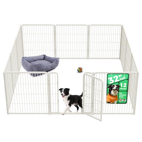 FXW Homeplus Unleashed Indoor Dog Playpen - Stress-Free and Safe Play, Heavy Duty 32 Inch 12 Panels Dog Pen for Small and Medium Dogs, WhitePatented