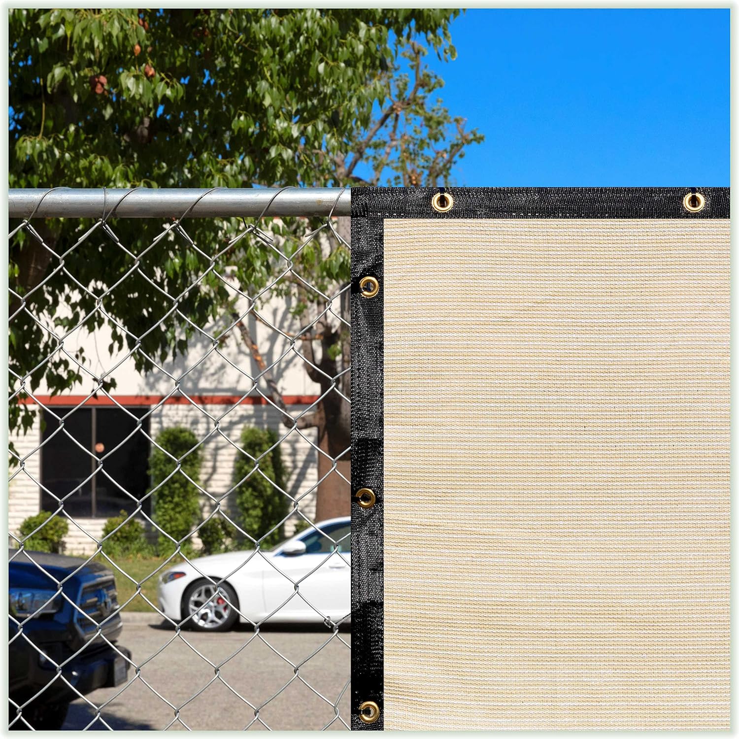 ColourTree 6' x 8' Beige Custom Size Shade Cloth with Grommets - 90% Sunblock, Durable Mesh Fabric Tarp for Dog Kennel Cover, Fence Privacy Screen, Greenhouse, Chicken Coop & Pet Playpen
